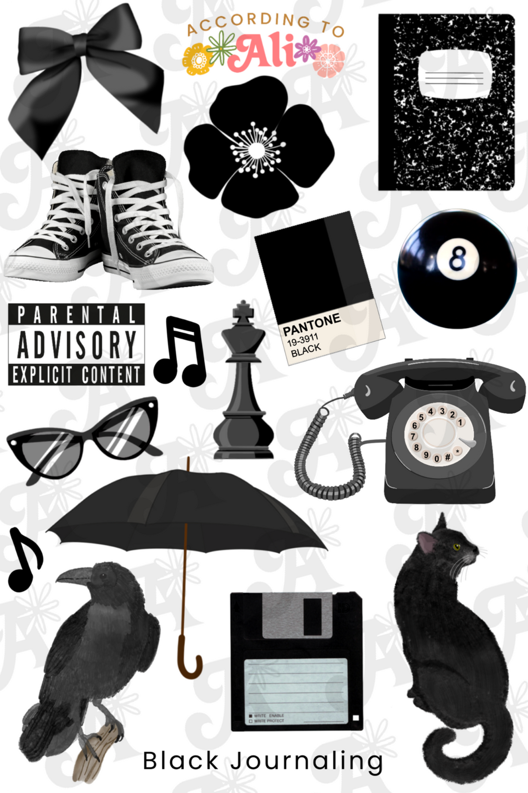 Black Journaling Sticker Sheet