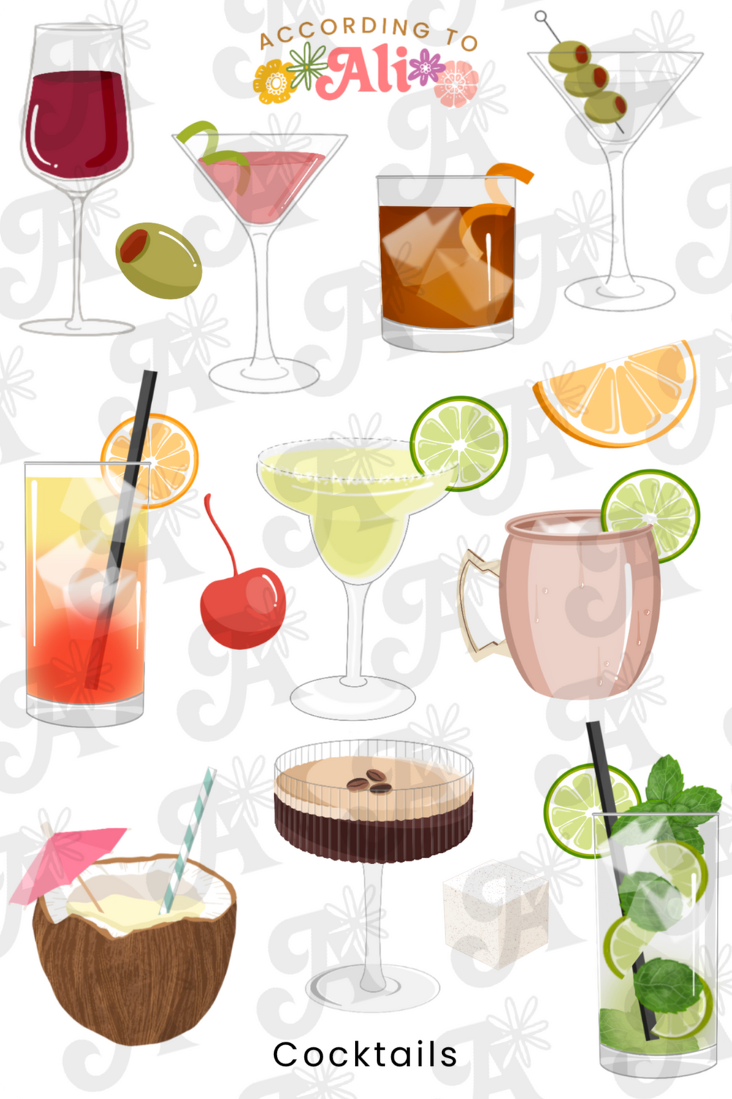 Cocktails Sticker Sheet