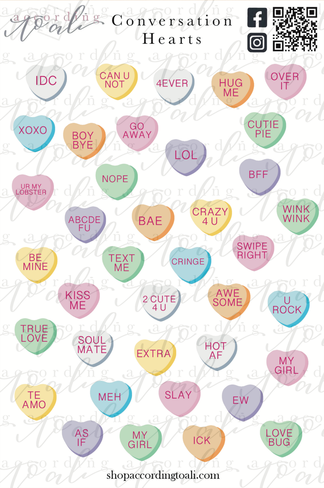 Conversation Hearts Sticker Sheet *Reformat*
