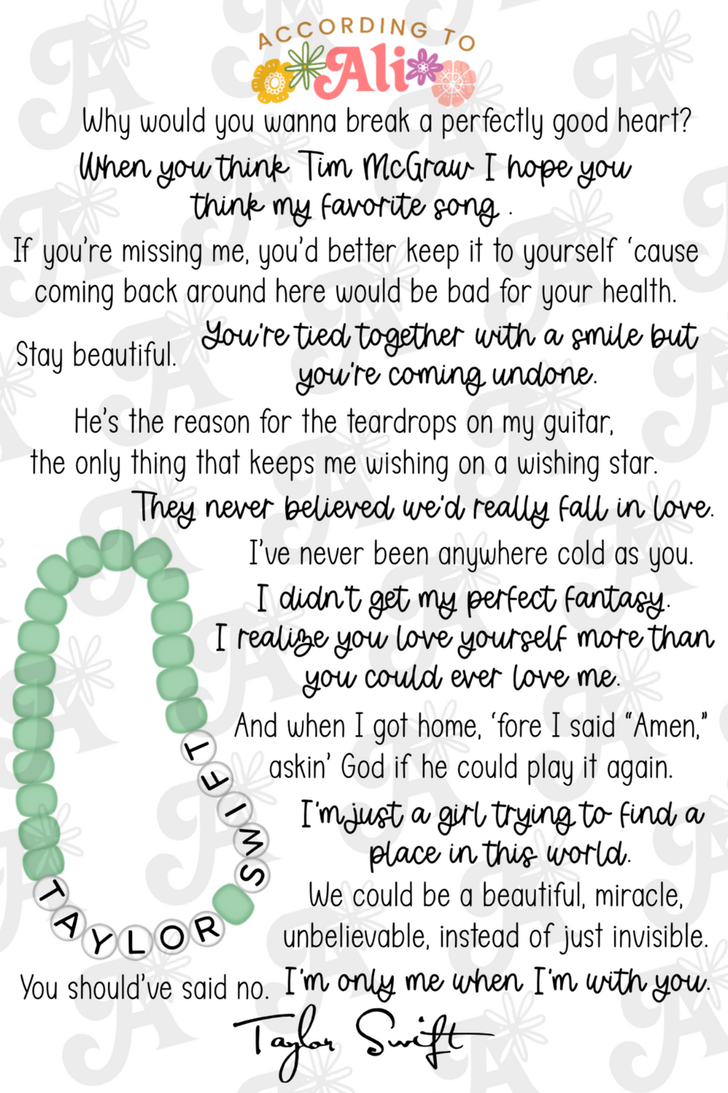 Taylor’s Swift (Debut) Lyrics Sticker Sheet