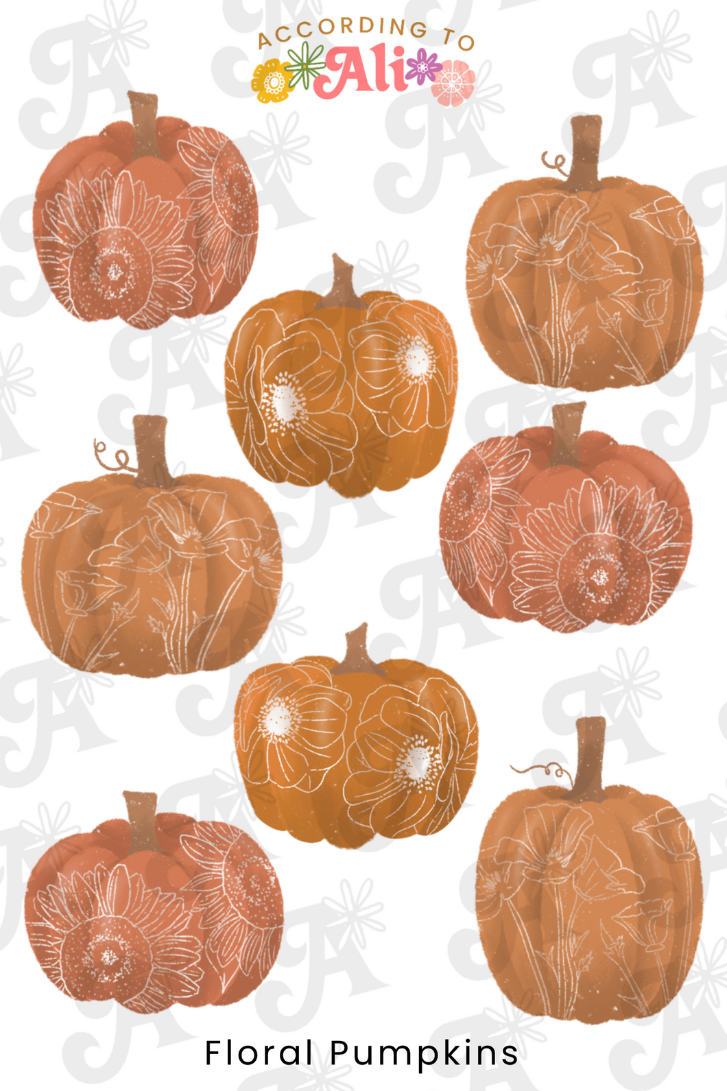 Floral Pumpkins Sticker Sheet