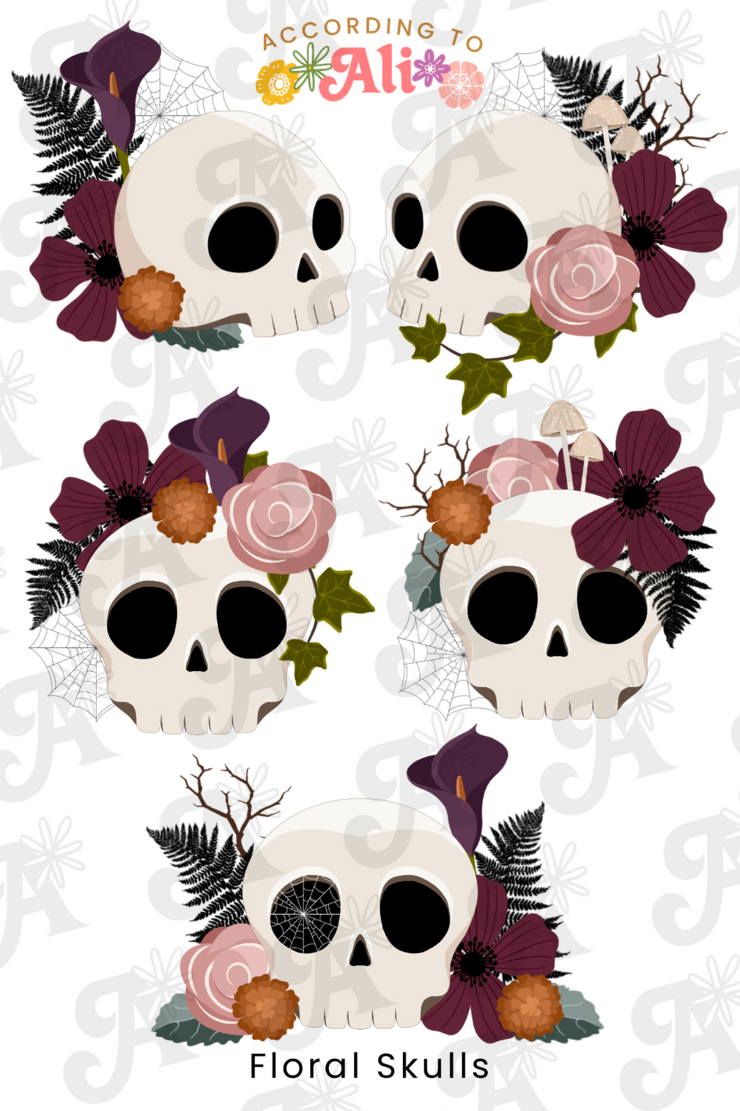 Floral Skull Sticker Sheet