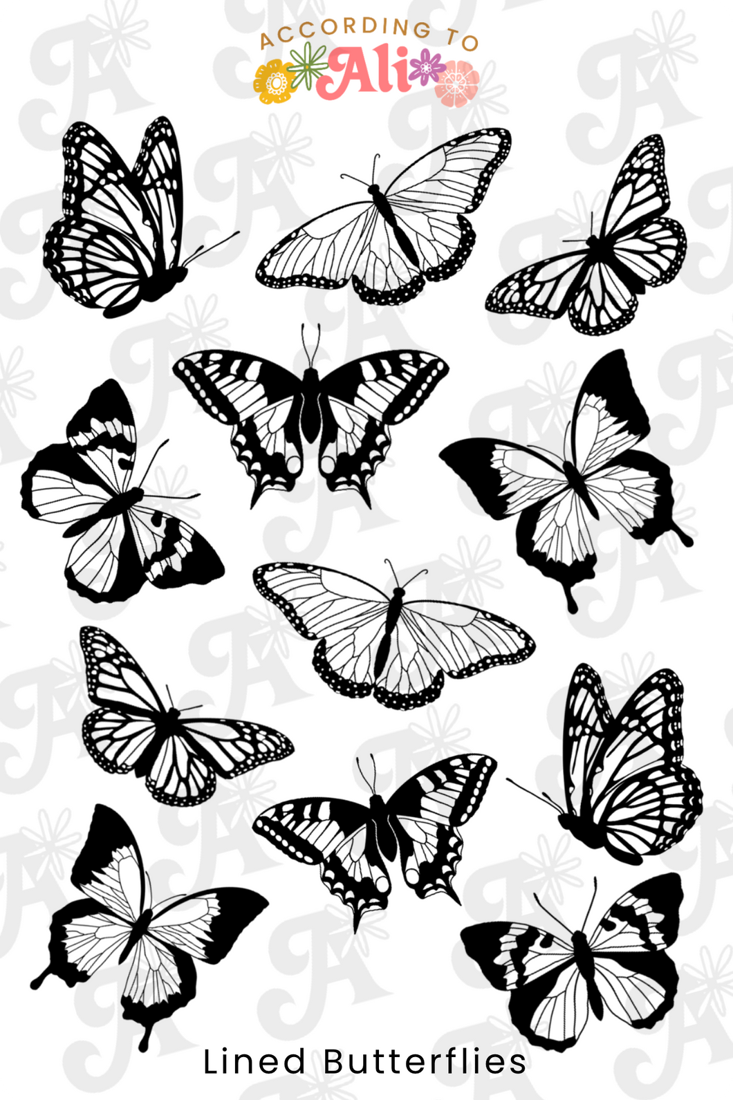 Lined Butterflies Sticker Sheet