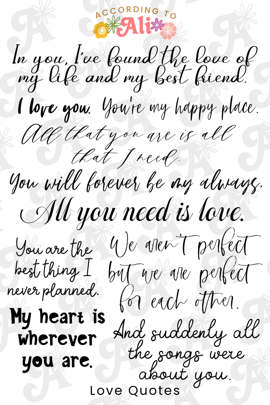 Love Quotes Sticker Sheet