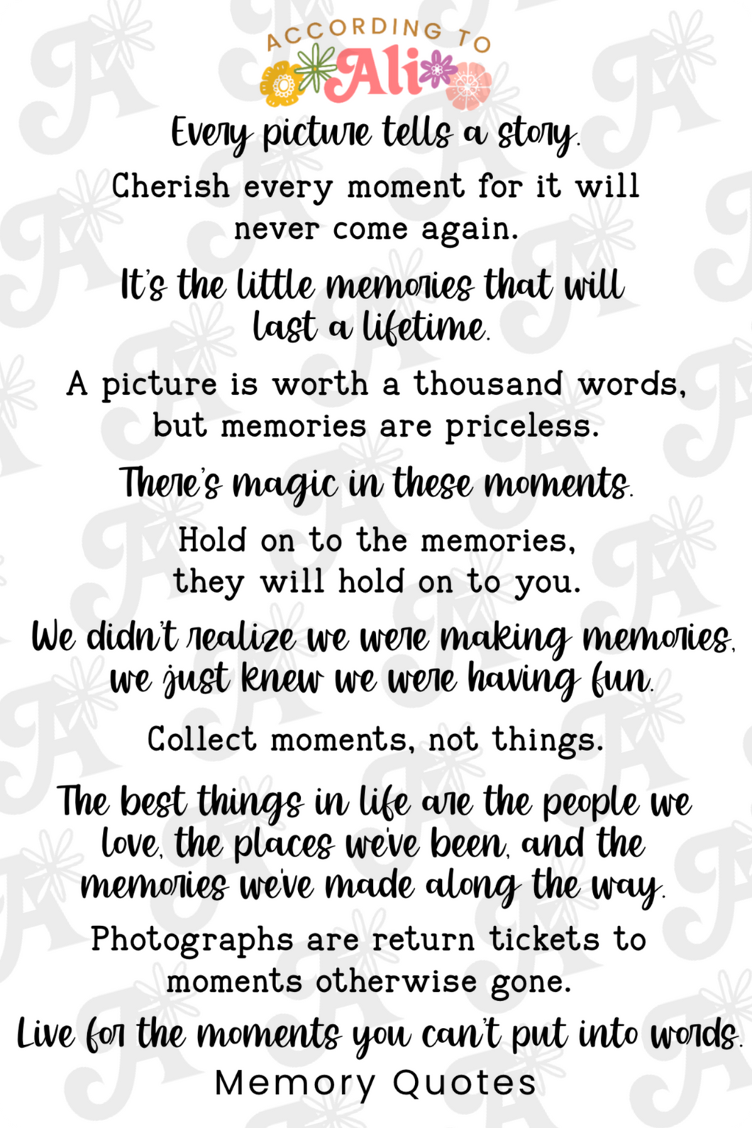 Memory Quotes Sticker Sheet – according to ali