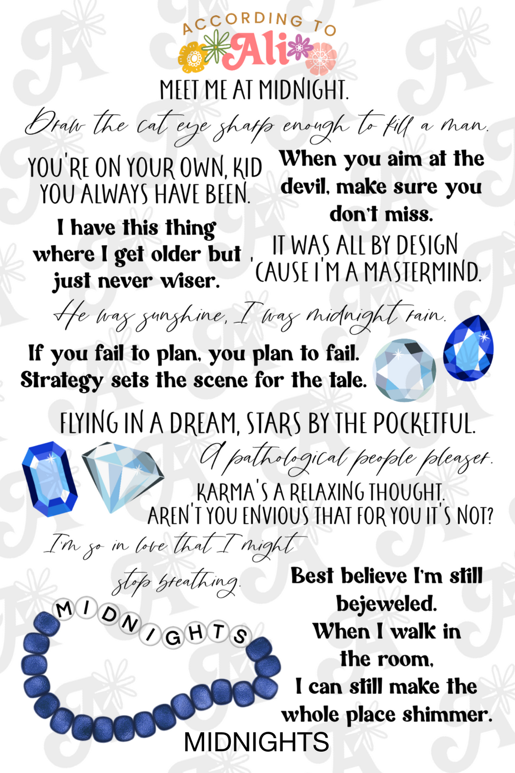 Midnights Lyrics Sticker Sheet