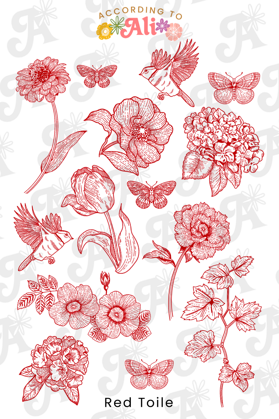 Red Toile Sticker Sheet