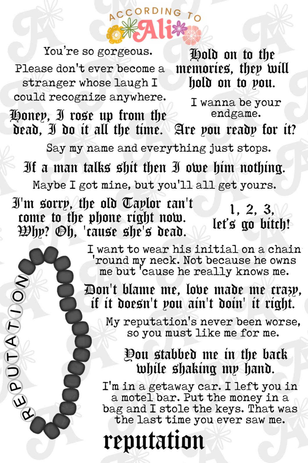 Reputation Lyrics Sticker Sheet