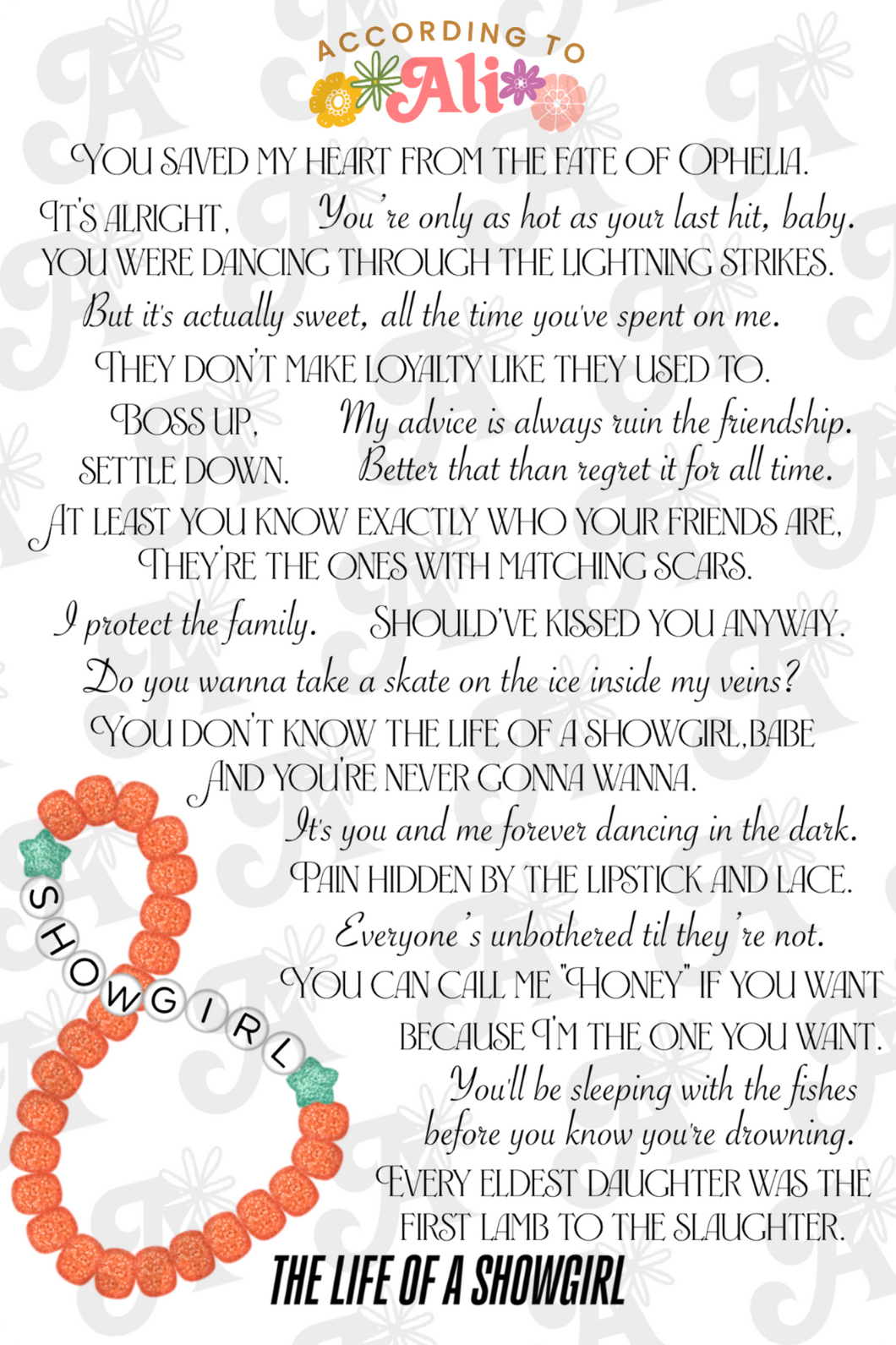 The Life of a Showgirl Lyrics Sticker Sheet