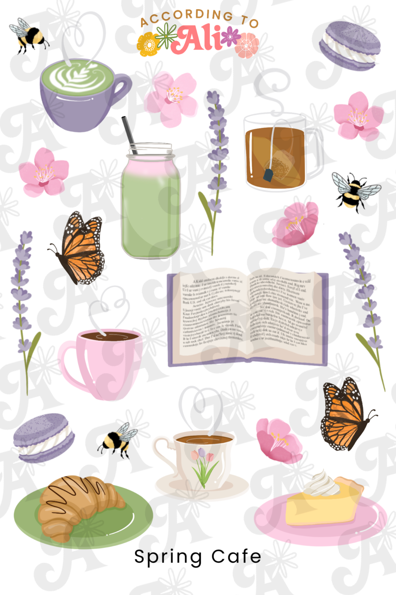 Spring Coffe Labels Spring Cafe Sticker Sheet – according to ali