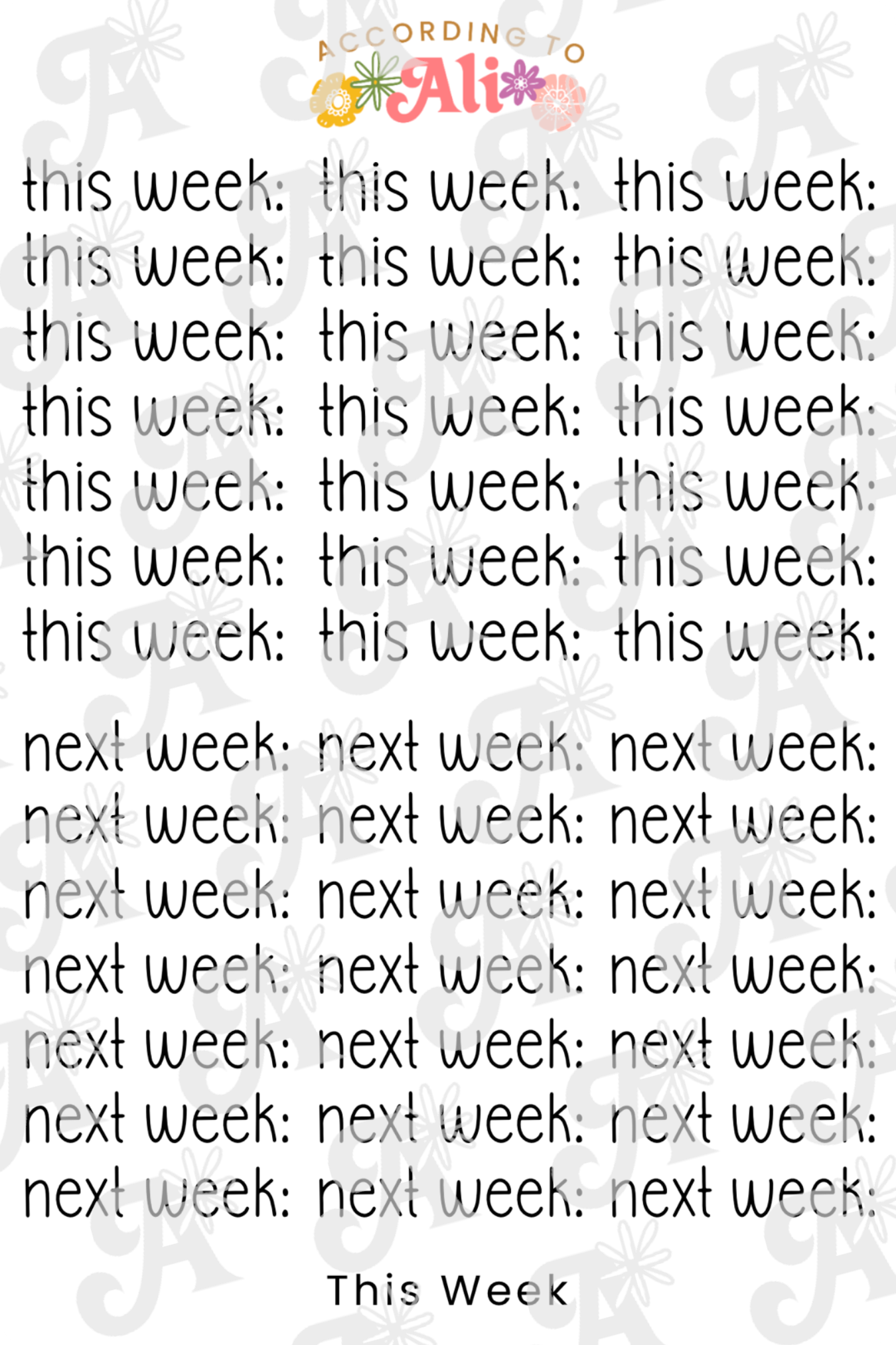 This Week Word Sticker Sheet – according to ali