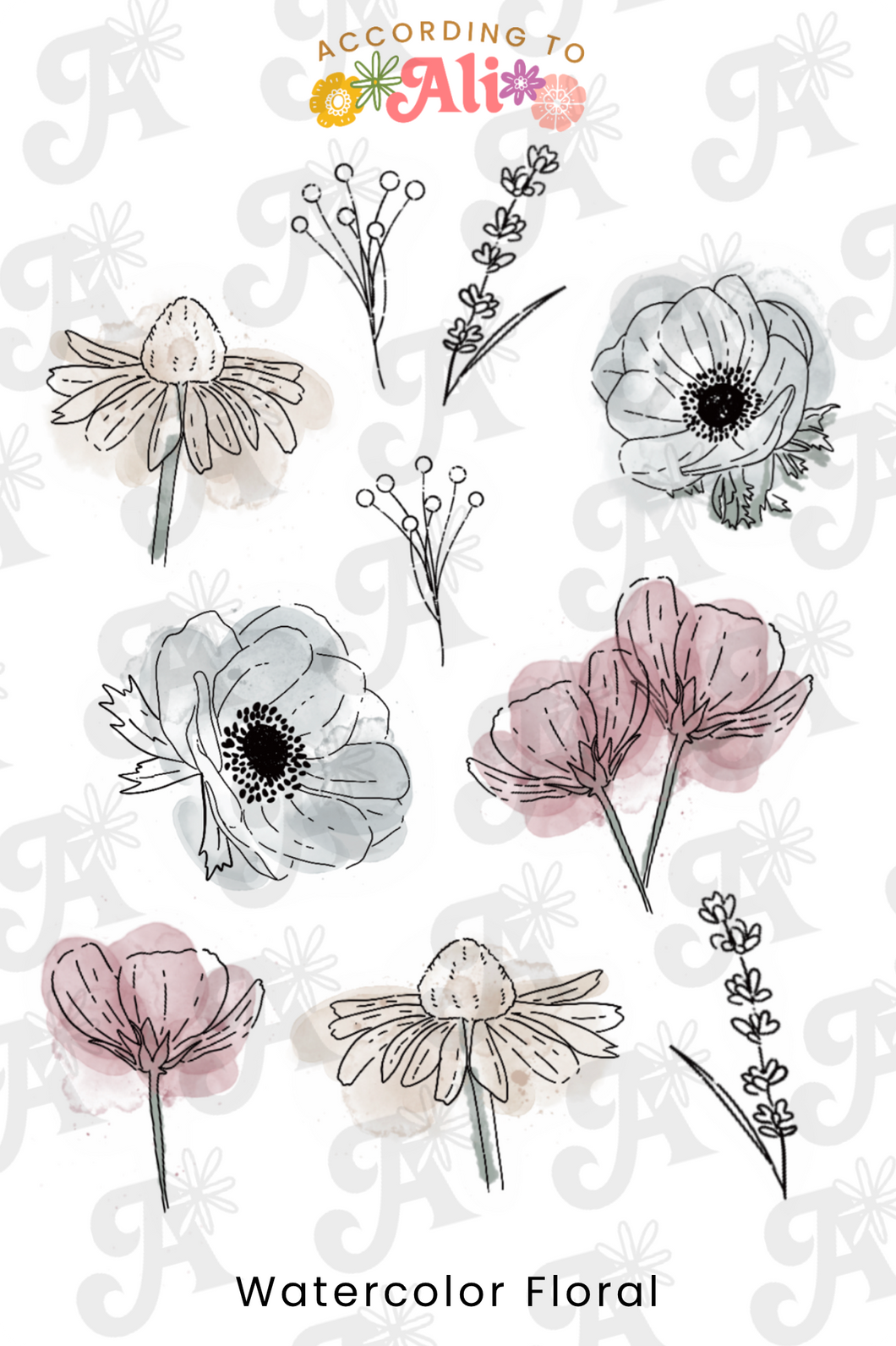 Watercolor Floral Sticker Sheet