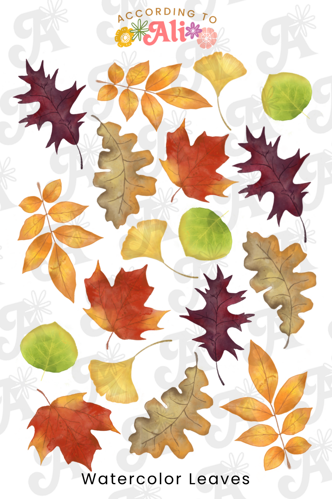 Watercolor Leaves Sticker Sheet