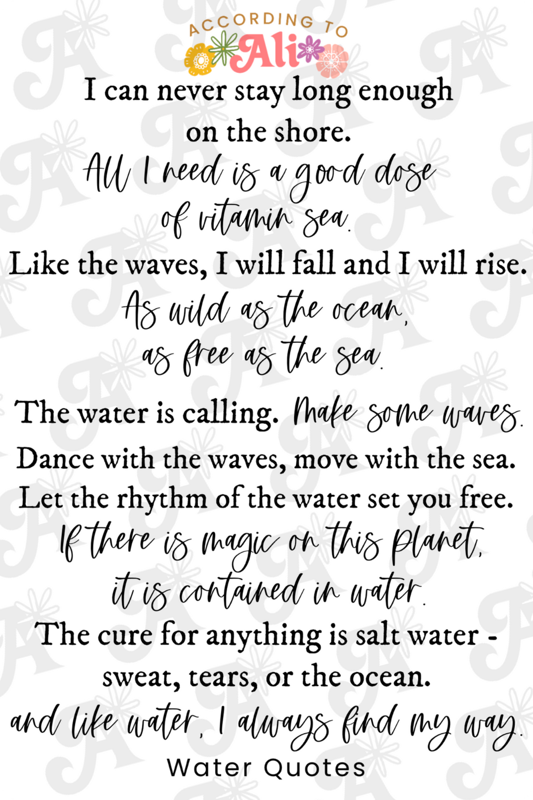 Water Quotes Sticker Sheet