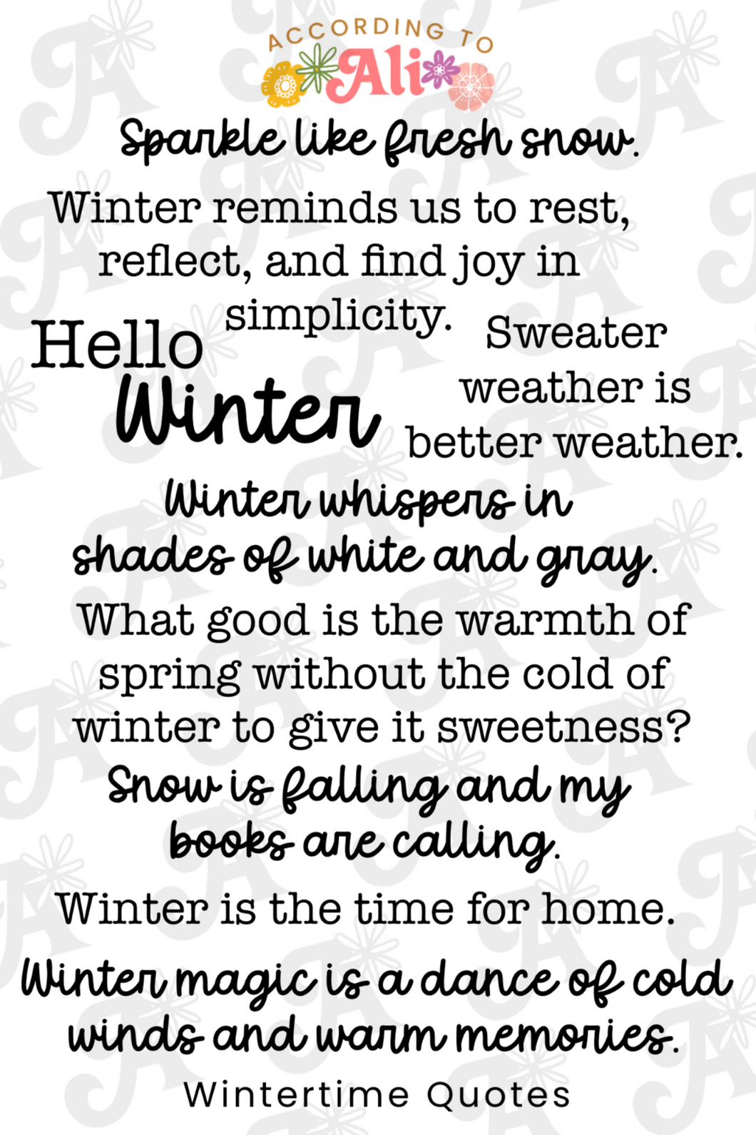 Wintertime Quotes Sticker Sheet