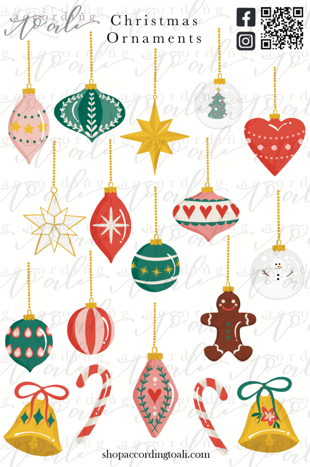 Christmas Ornaments Sticker Sheet