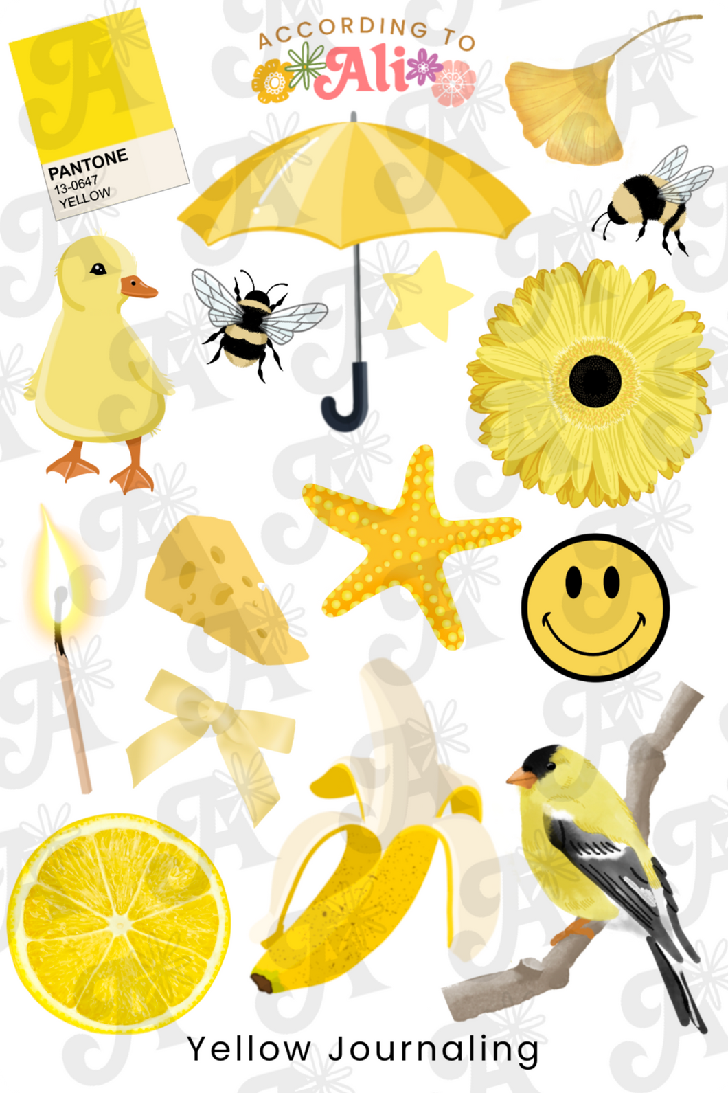 Yellow Journal Sticker Design Yellow Journaling Sticker Sheet β according to ali