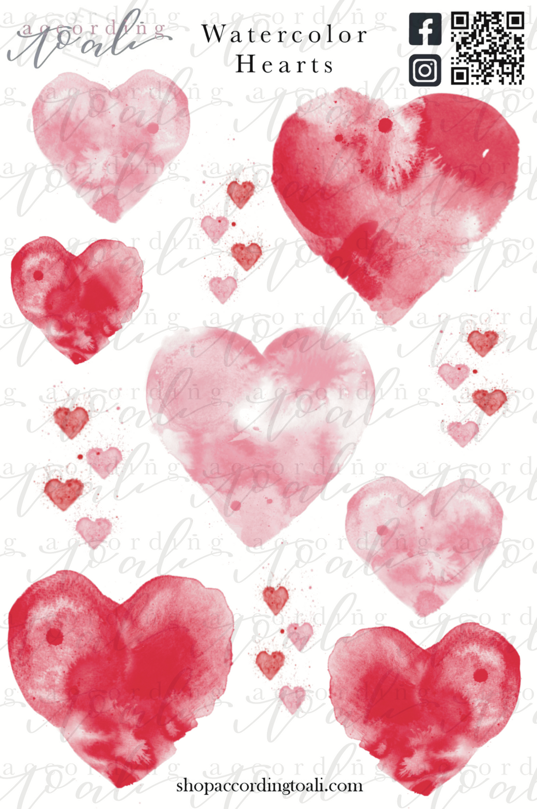 Watercolor Hearts Sticker Sheet