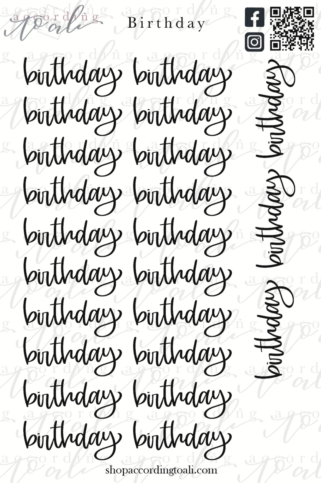 Birthday Lettered Words Sticker Sheet