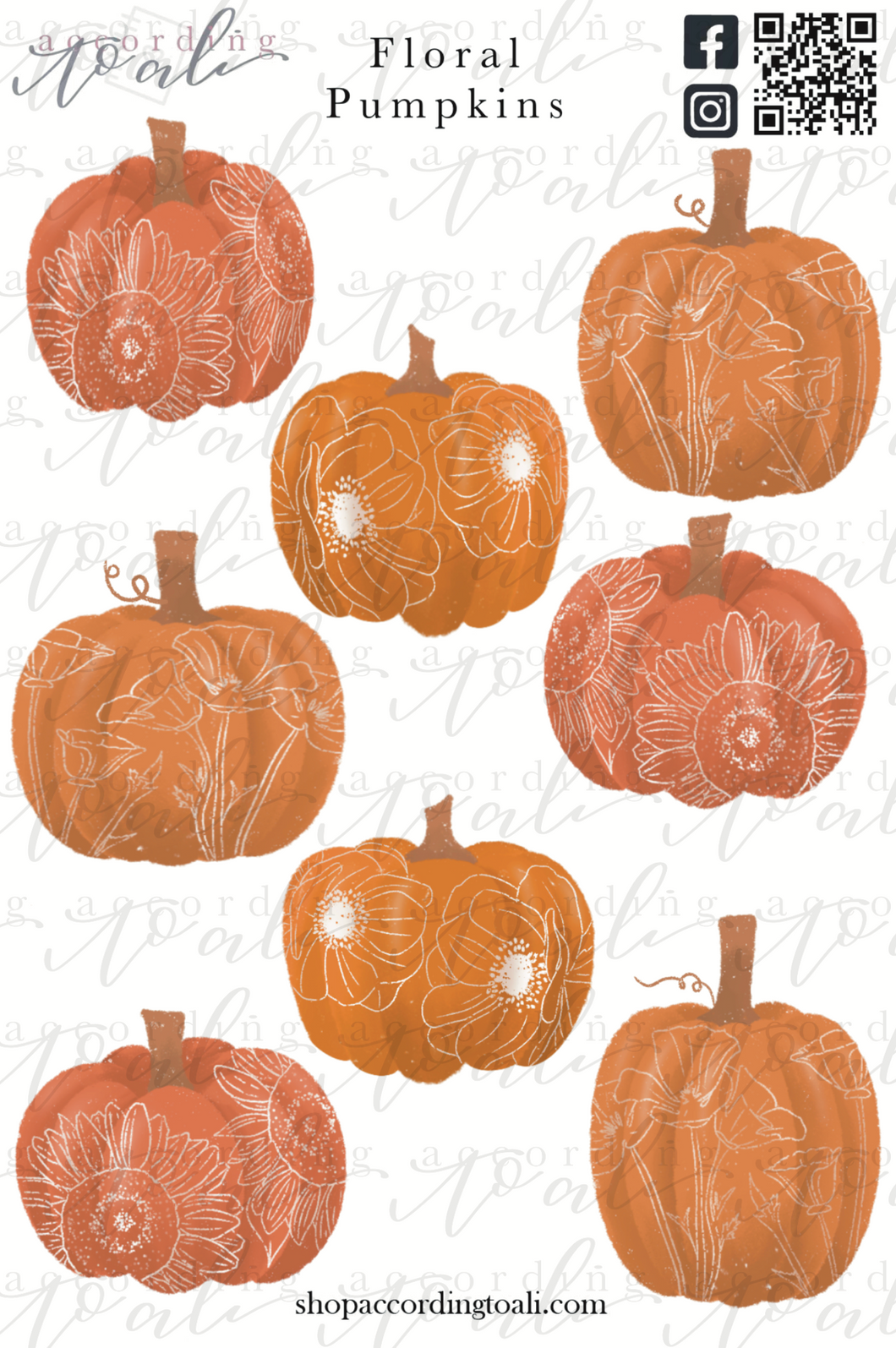 Floral Pumpkins Sticker Sheet