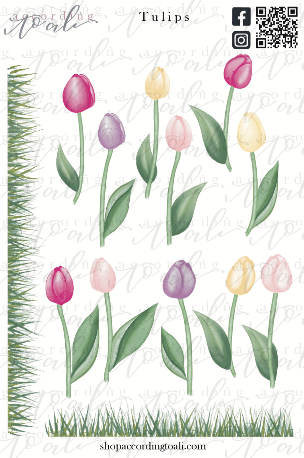 Watercolor Tulips Sticker Sheet