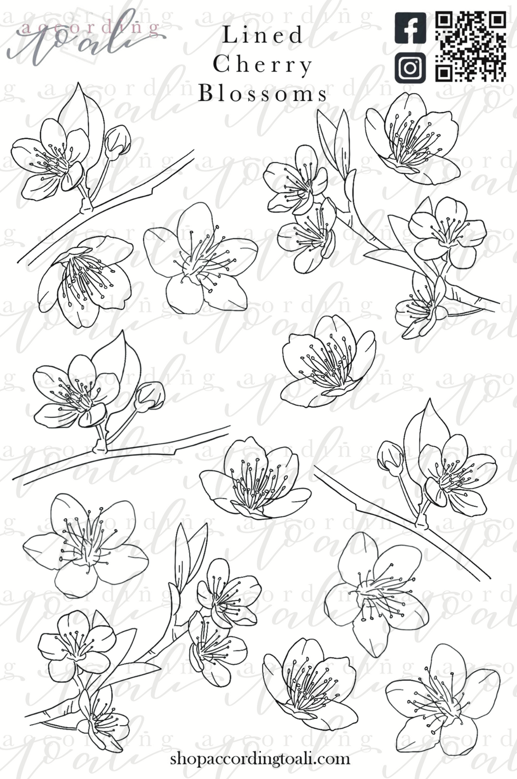 Lined Cherry Blossoms Sticker Sheet