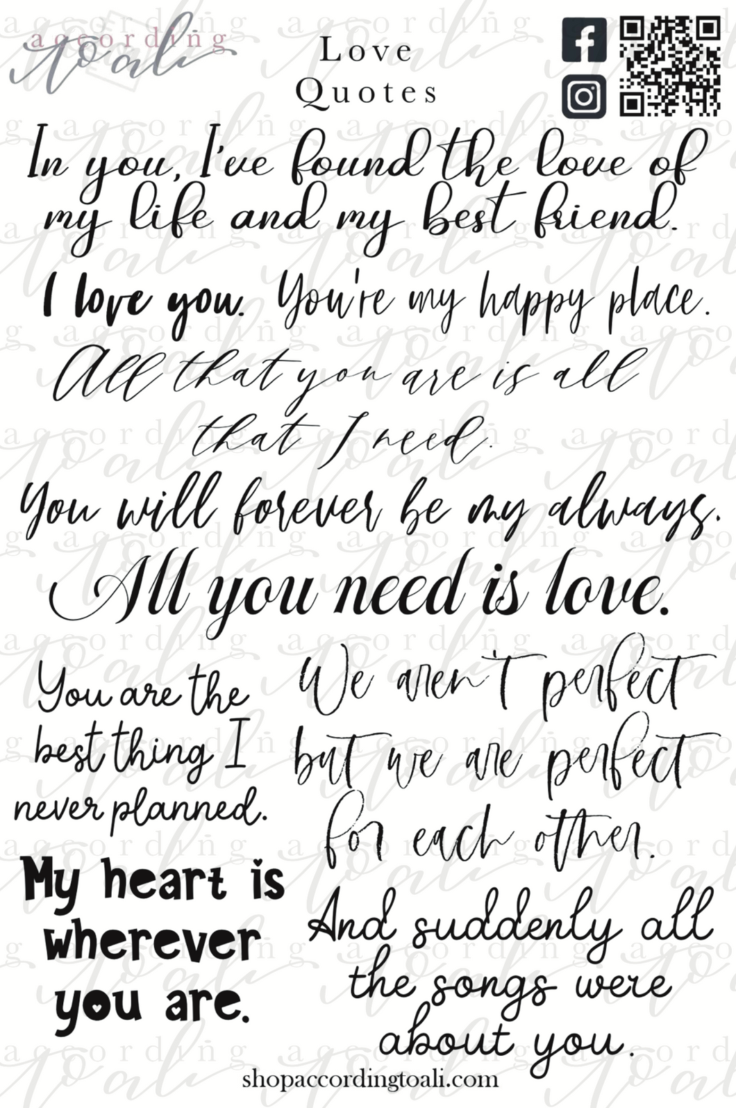 Love Quotes Sticker Sheet